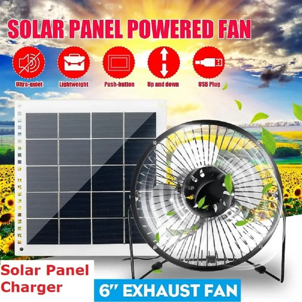 

7w Solar Powered Exhaust Fan Air Extractor 6-inch Solar Panel Ventilator Fan Mobile Phone Power Bank Charger