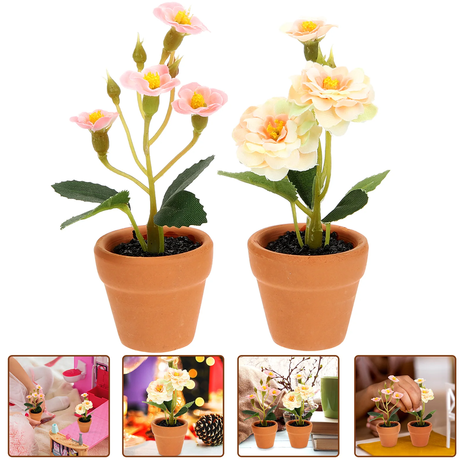 

2 Pcs Simulated Potted Miniature Model Flowerpot Miniature Bonsai Plants Tiny House Vase Cloth Flower Flower Model Home decor