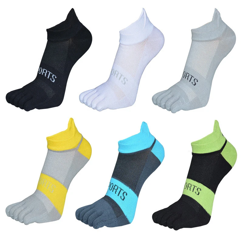 Pure Cotton Five Finger No Show Socks Mens Sports Breathable Comfortable Shaping Anti Friction Ankle Socks With Toes EU 36-45