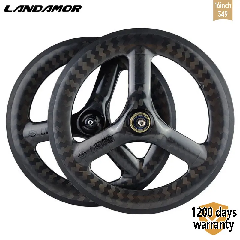 

LANDAMOR For Brompton 3 Spokes Carbon Wheels 16 Inch 349 C V Brake Folding Bike 3 7 Speed Fnhon Ceramic Bearing 74 112 Mm