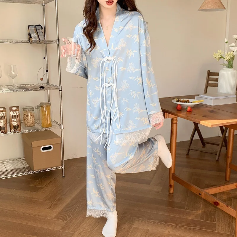 Lisacmvpnel 2022 New Autumn Women's Pajama Set Printed Long Sleeve Two Piece Set Sleepwear