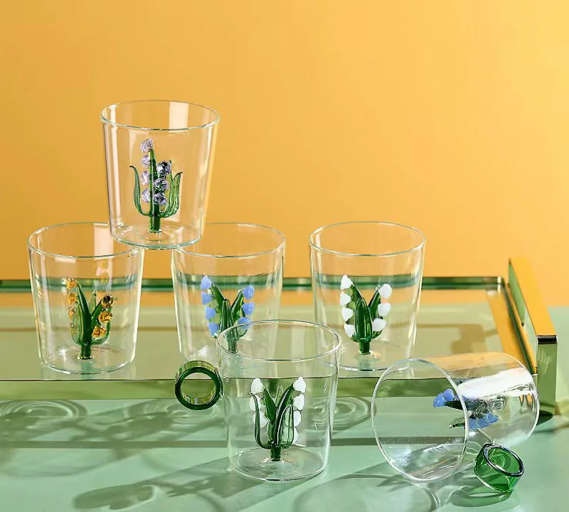 

Милая стеклянная чашка с цветами, креативная стеклянная кружка для воды, кружка для кофе, Детская кружка для пива, молока, сока, подарок, посуда для напитков, для кухни и дома