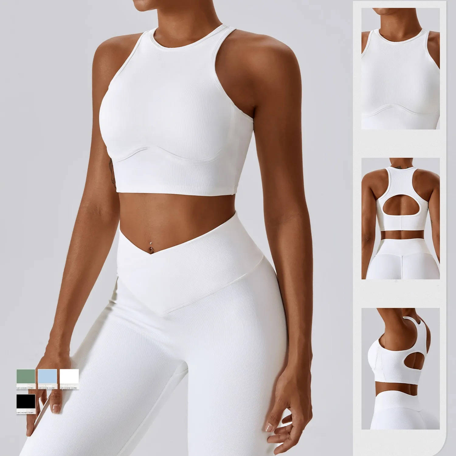 Women's Thread Shockproof Round Neck Openwork Beauty Back Tight Yoga Bra Gym Quick-drying Breathable Stretch Running Sports Vest