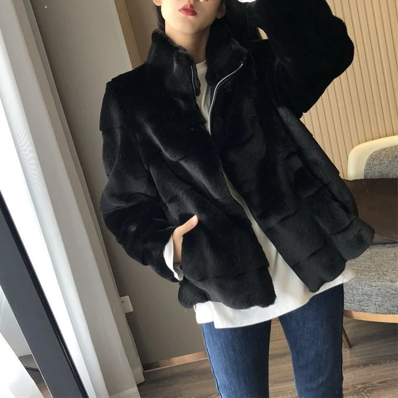 Autumn Mink Faux Fur Coat Office Lady Stand Collar Zippers Thick Warm Winter Jacket Women 2022 New Fashion Famale Clothing Top