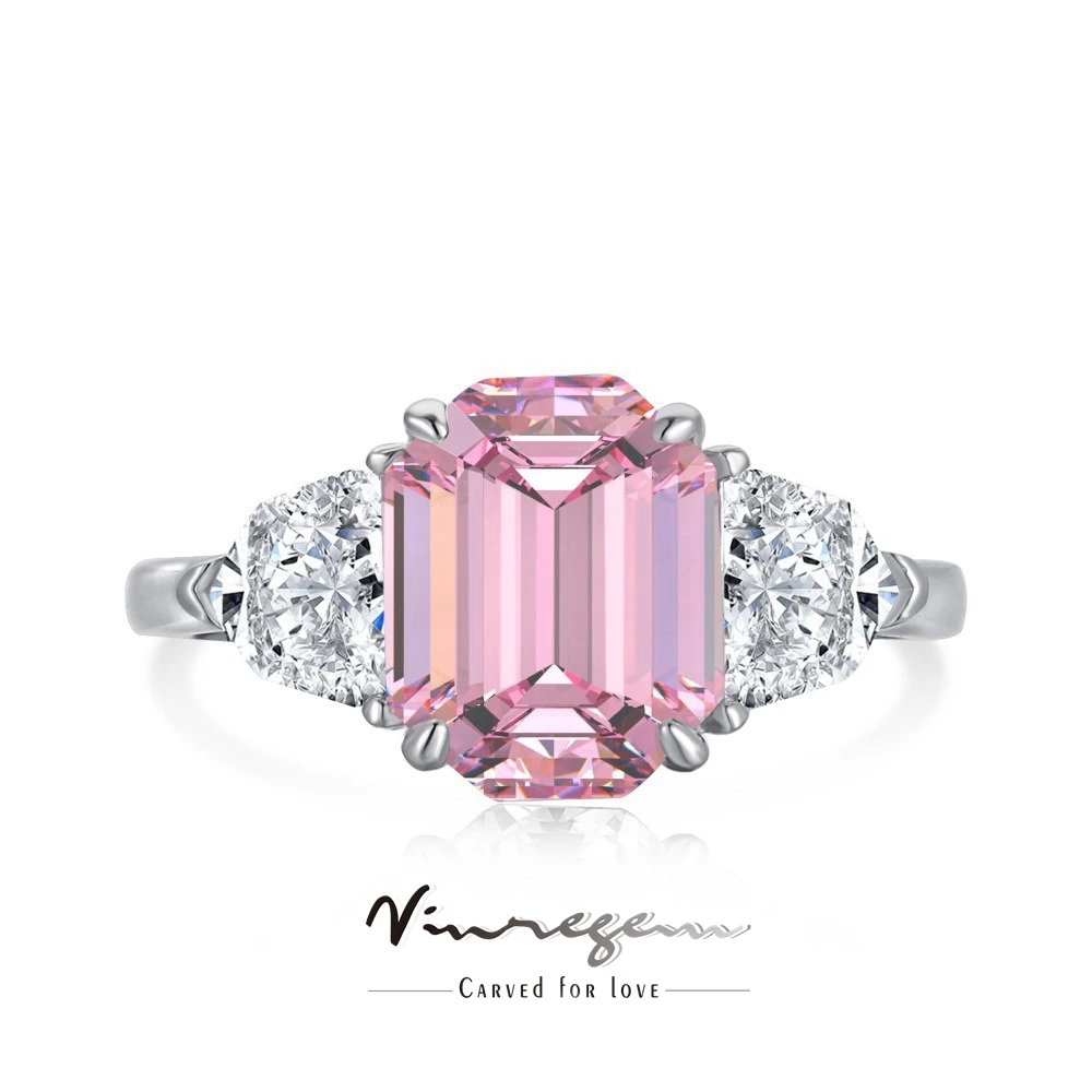 

Vinregem 18K Gold Plated Emerald Cut 4CT Pink Sapphire Gemstone Wedding Ring for Women 925 Sterling Silver Jewelry Drop Shipping