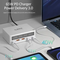 ilepo 65w usb fast charger 5 ports charger station led display quick charging power adapter for laptop iphone 13 12 pro samsung
