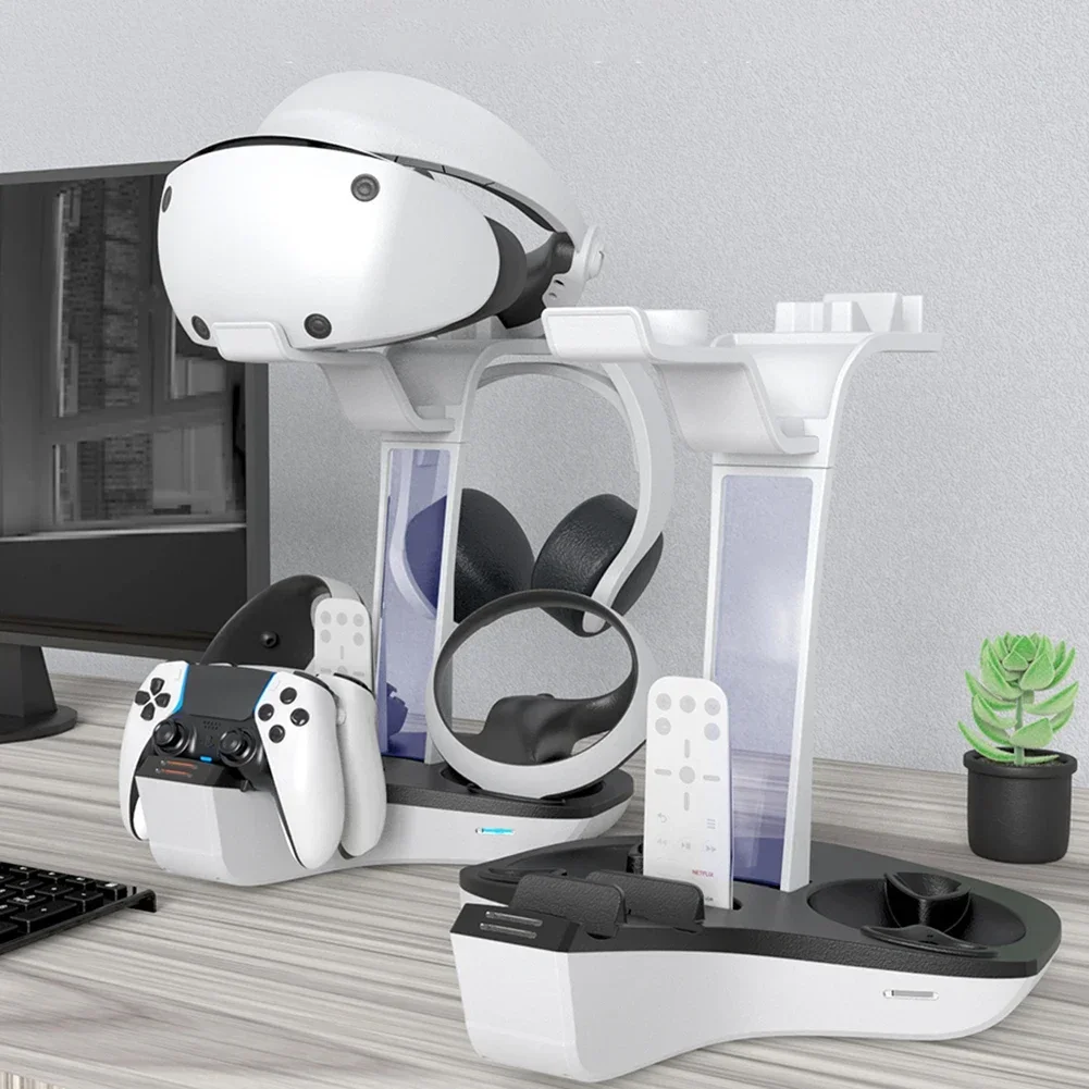 Фото Док-станция для PS5 и PS VR2: подставка для контроллеров, зарядная станция, светодиодный индикатор, место для хранения, кронштейн для шлема и наушников №2