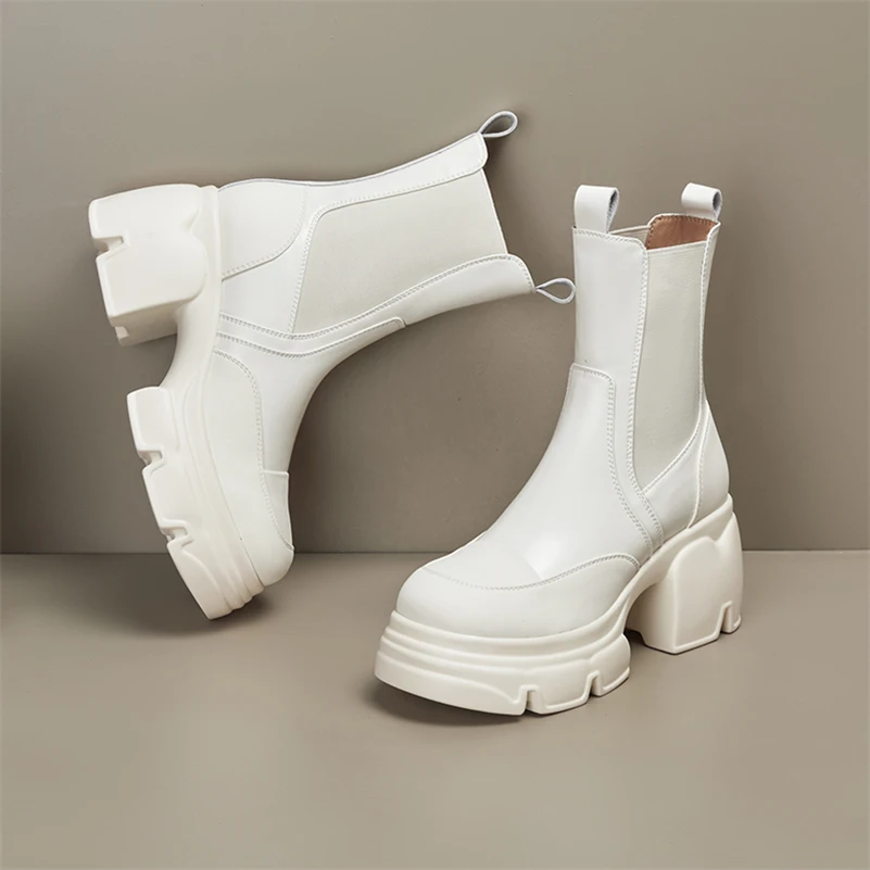 Женские ботильоны из натуральной кожи Meotina ботинки челси на платформе и толстом