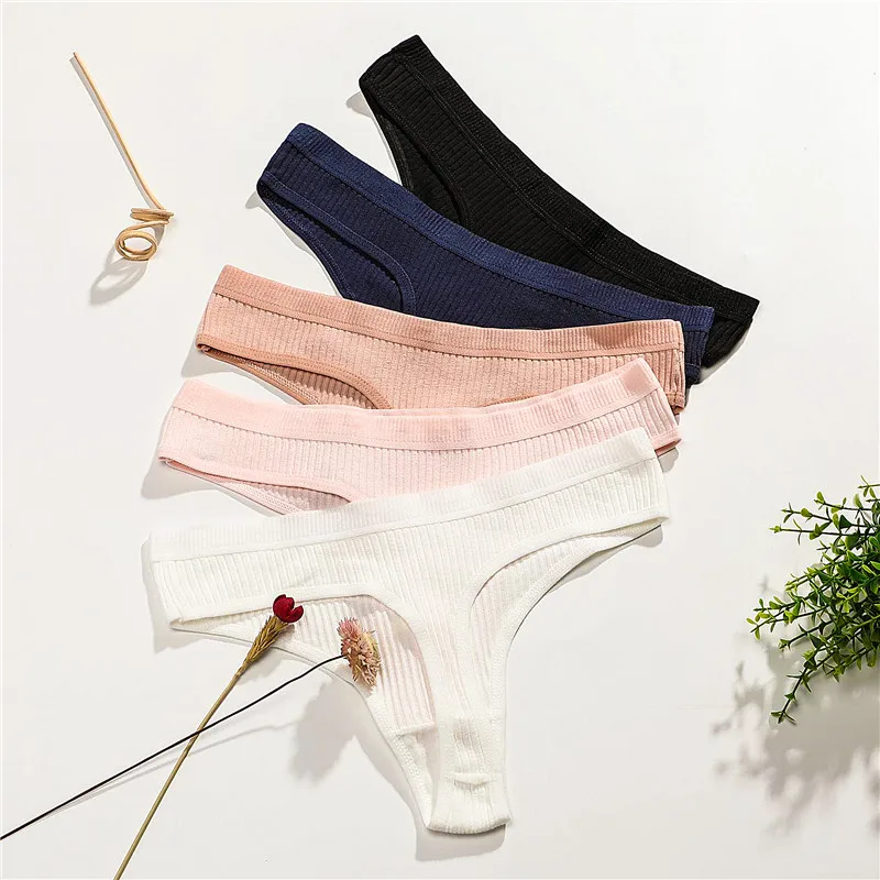

Women Panties Ladies Ribbed Cotton Thong Simple Low Waist Bikini Briefs Sports Underwear Low Waist Underpants Lingerie