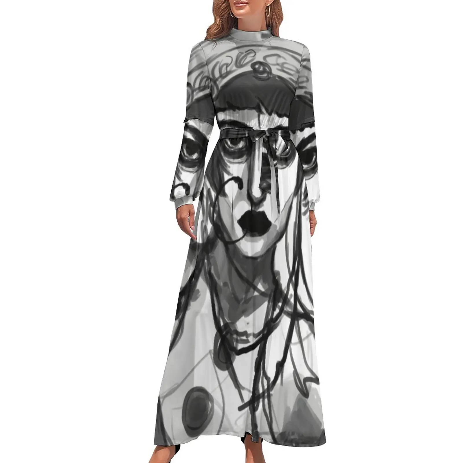 

Винтажное платье макси Jibaro с рисунком масляной живописи Love Death And Robot, модное пляжное длинное платье в стиле бохо, одежда с принтом и высоким воротом