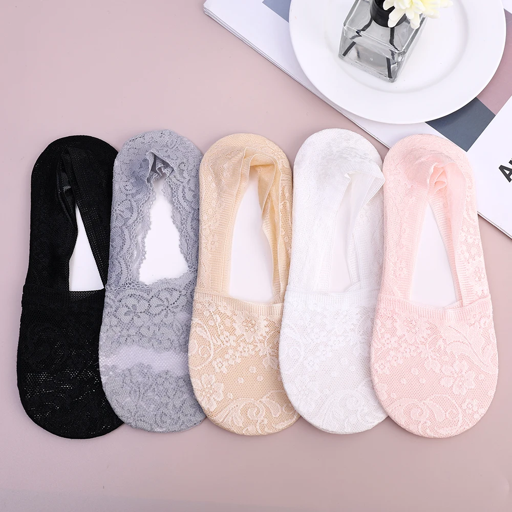Summer Women Sexy Lace Socks Ice Silk Flower Low Cut Socks Invisible Anti-slip Lace Ankle Sock Breathable Boat Sox Female