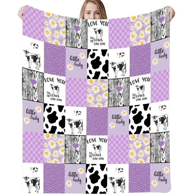 Fashion Cow Print Blanket Scottish Highland Cattle Bedroom Decor Bed Cover Flannel Throw Blanket for Sofa Bedspread Cartoon Grid images - 6