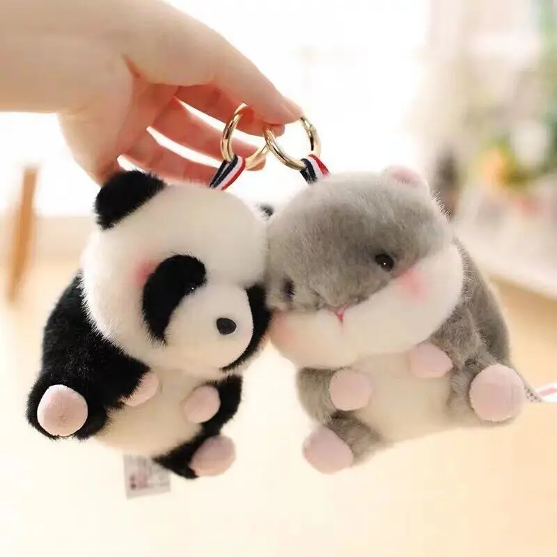 

13cm New Kawaii Hamster Chicken Panda Rabbit Pig Cow Plush Keychain Cute Soft/Cartoon Animal schoolbag Pendant kids girl gifts