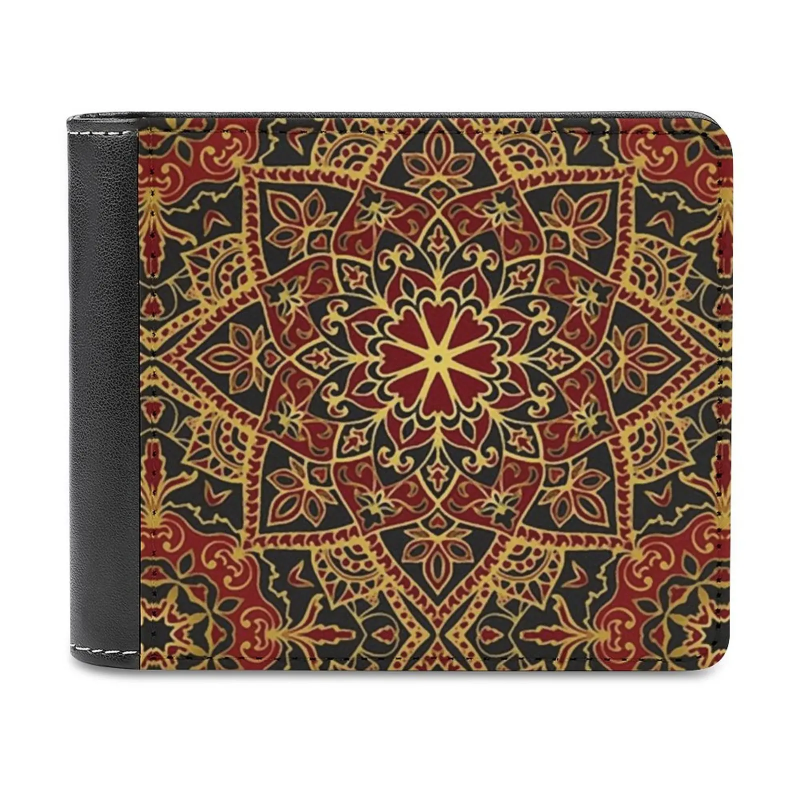 

Medieval Geometric And Floral Motifs In Red Blue Gold Yellow Hues New Men Wallets Pu Leather Men Purse High Quality Male Wallet