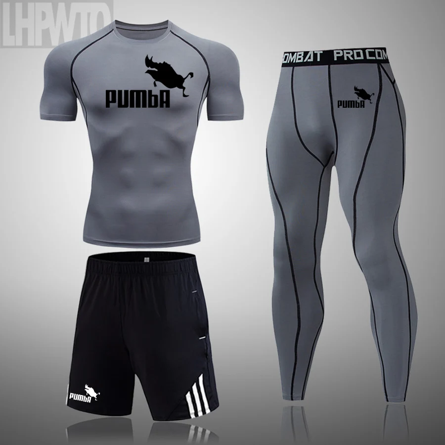 

Men's Sports Set Sport Shirts Men Gym Fitness Running Jogging Suits 3pcs/set Soccer Fitness Men Sportswear T-Shirts Tights Sets