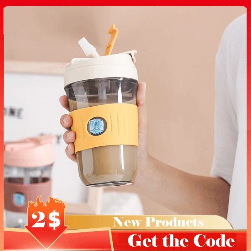 

Cute Water Bottle For Girl Portable Sport Straw Kettle Summer Travel Simple Mug Double Drinking Coffee Cup 600ml Plastic Tumbler