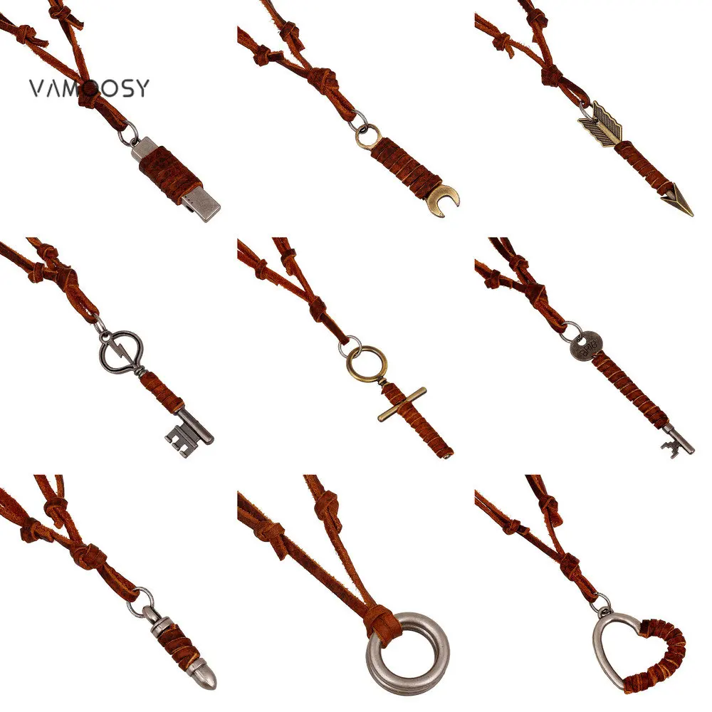 

Men's Leather Chains Choker Necklaces for Women Winding Hearts Wrenches Bullets Crosses Pendant Punk Collar Gothic Y2K Jewelry