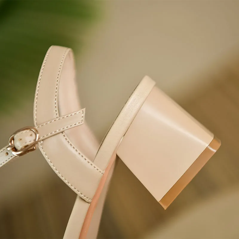 Women Sandals 2023 Summer Ladies Square Open Toe Thick Heels Sexy Apricot Beige Sandals