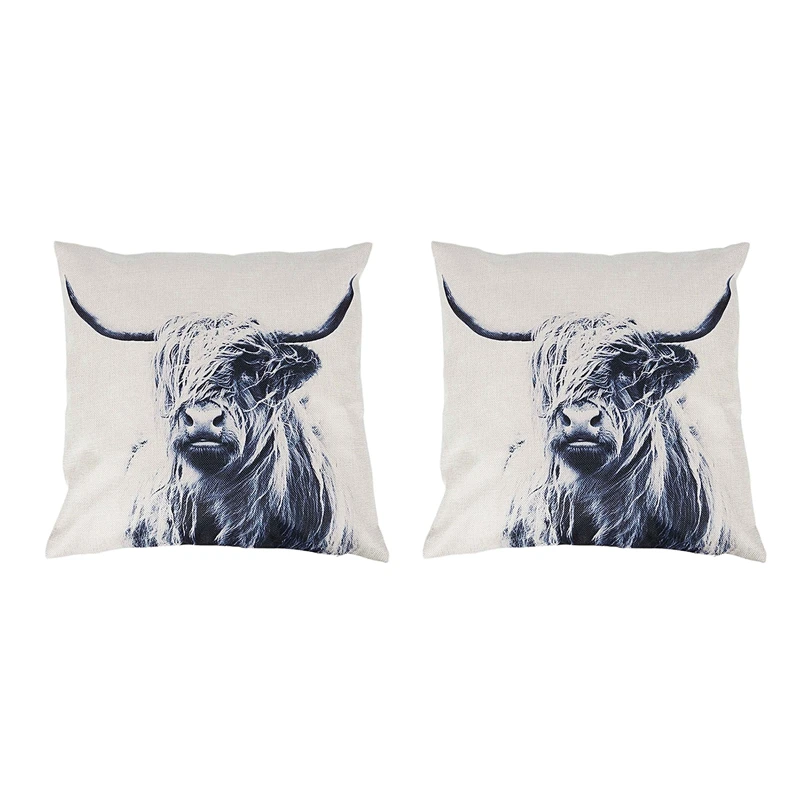 

2X New Design Portrait Of A Highland Cow Cotton Pillows Case