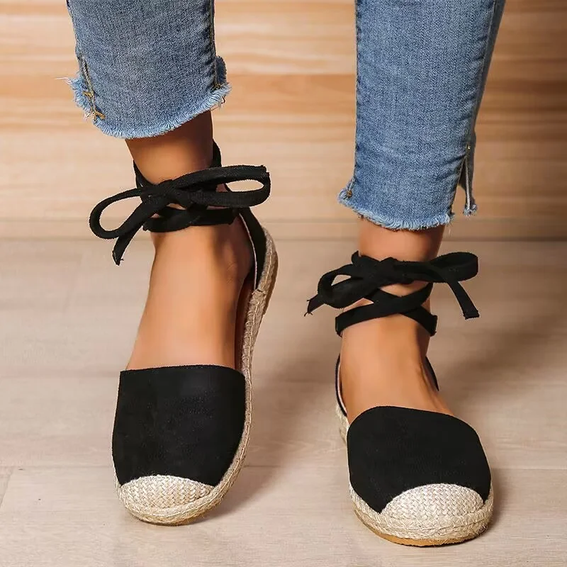

2023 New Women Casual Shoe Summer Shallow Mouth Ladies Lace-up Comfy Flats Home Office Beach Fisherman Sandals Calzado Mujer