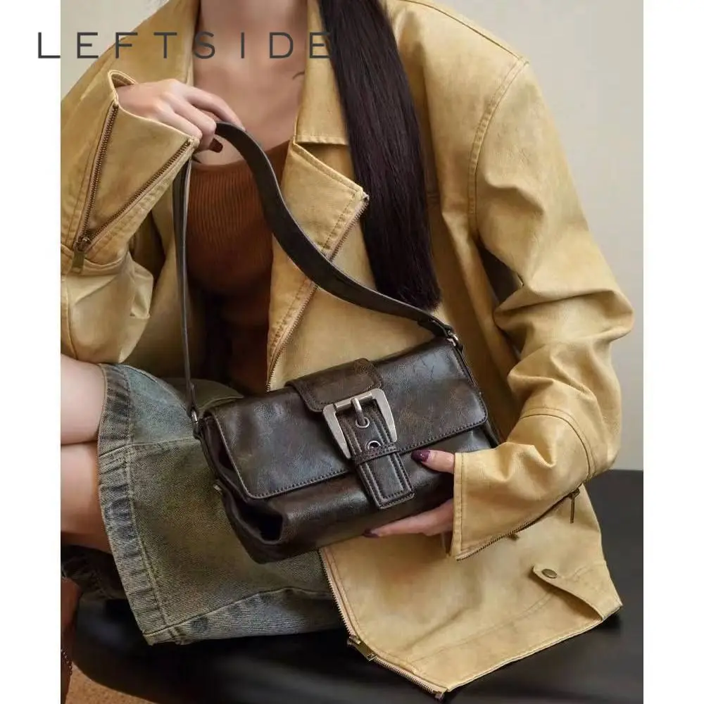 

LEFTSIDE Retro Shoulder Bags for Women PU Leather Female New 2023 Trend Winter Fashion Simple Handbag Small Underarm Bags