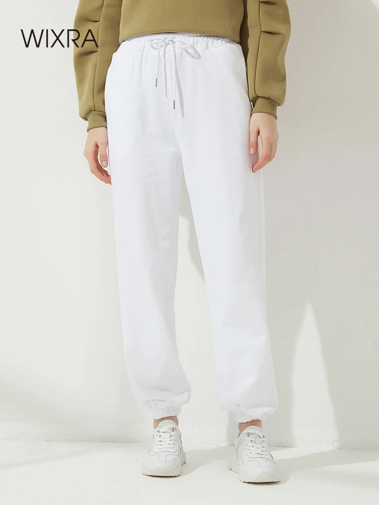 

Wixra Womens Elastic Waist Drawstring Trousers Warm Harem Pants Autumn Winter 100%Cotton Swear Trousers Bottoms