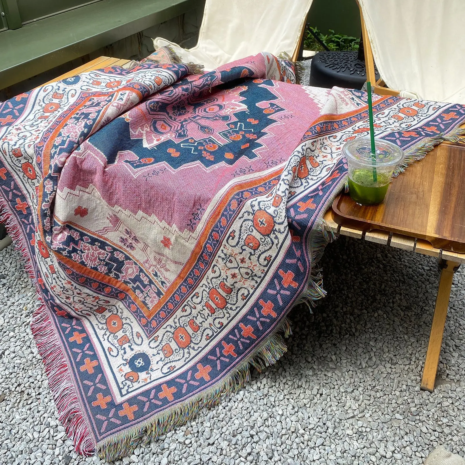 

Богемное одеяло для кемпинга, многофункциональное шерстяное плетеное одеяло, уличное одеяло для пикника, диванное одеяло с воздушным кондиционированием и кисточками