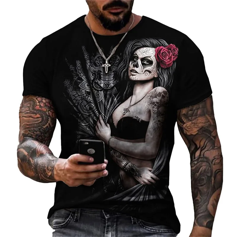 

Horror Skull Graphic T Shirt 3D Printed Vintage Men T-shirts Fashion Goth Hip Hop Tees Halloween Streetwear Muscle Short Sleeve