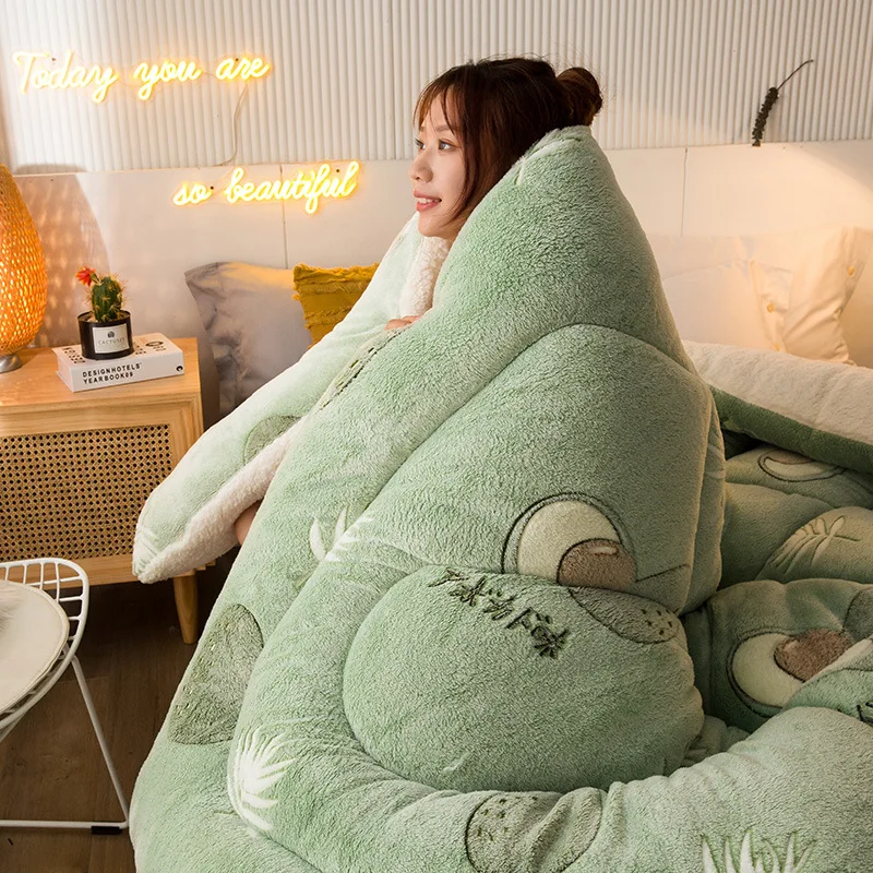 

Lamb Velvet Quilt Winter Thickened Quilt Warm Single Double Blanket Autumn Winter Quilt Core Cotton Comforter Space Quilt