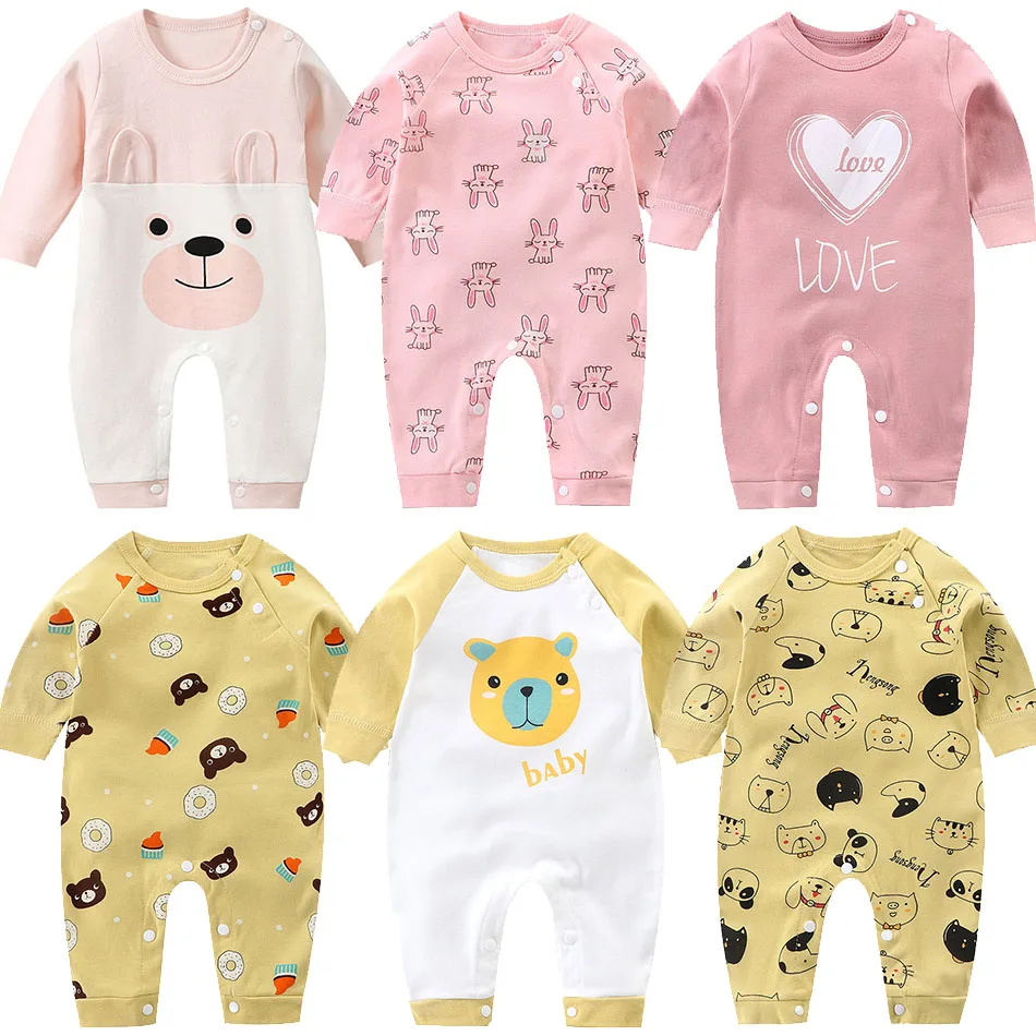 

Комбинезон для малышей, детский хлопковый комбинезон унисекс с длинным рукавом, с изображением собаки, кошки, медведя, для детей 0-18 месяцев