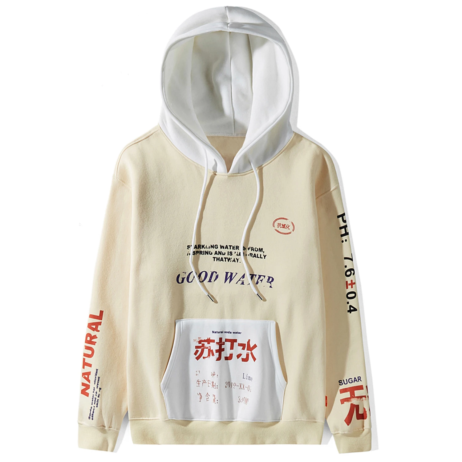 

Letter Kanji Printed Men Hooded Sweatshirts Patchwork Hoodies Harajuku Fashion Pullover Cotton Streetwear Hoodies Unisex