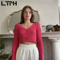 ltph v neck cardigan sweater women seahorse hair knitted long sleeve top casual single breasted sweaters 2022 spring new