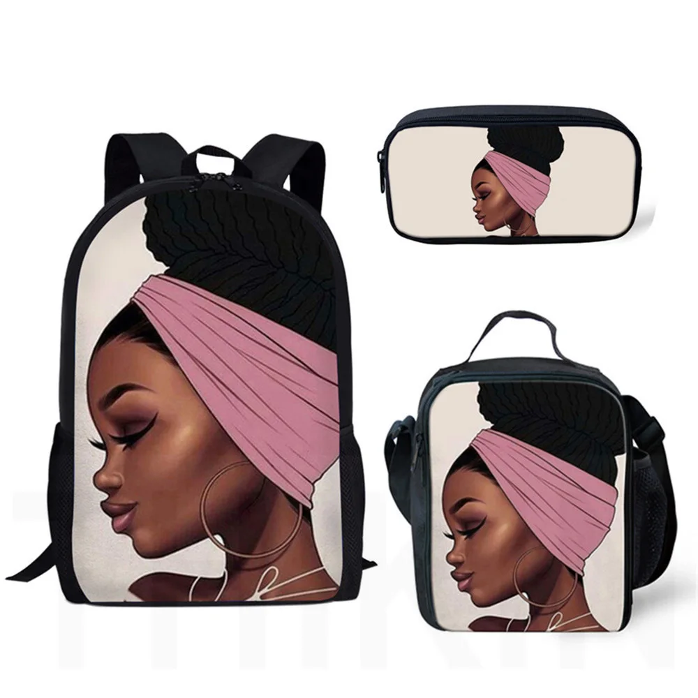 Элегантные школьные сумки с Африканским рисунком для девочек 3 шт., рюкзак для учеников и книг с обедом и пеналами, набор мягких школьных рюк...