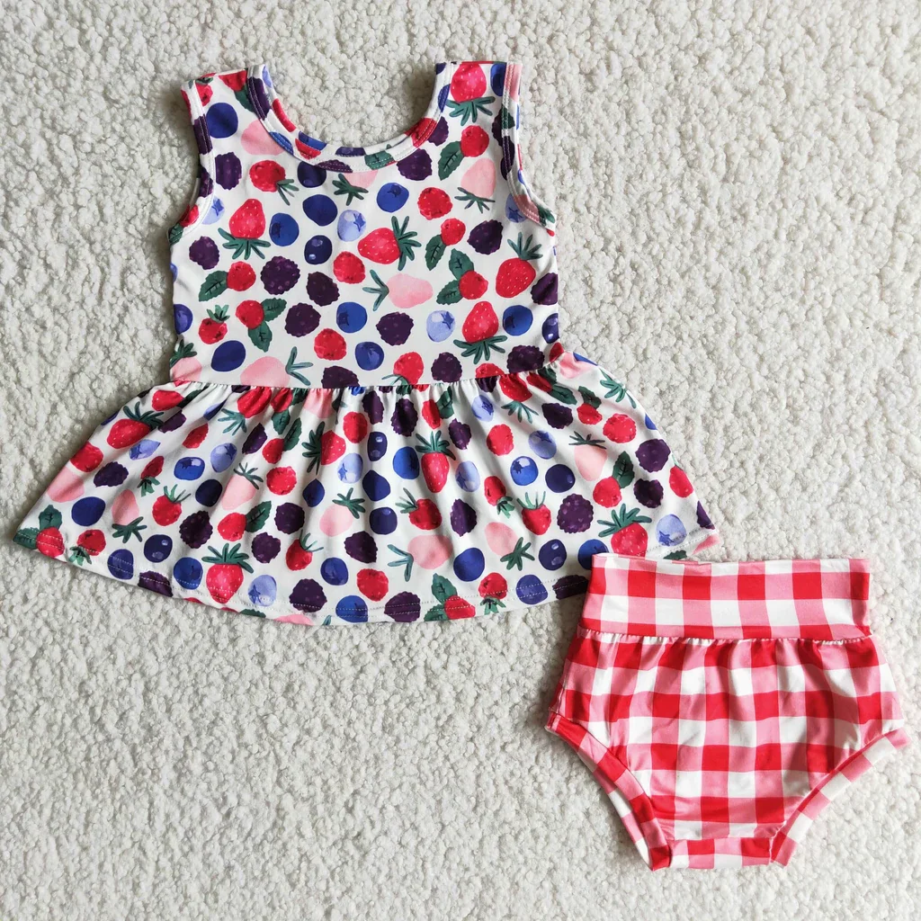 

Toddler girls clothing strawberry sleeveless shirt top with bummie 2 piece set boutique newborn baby clothes sets
