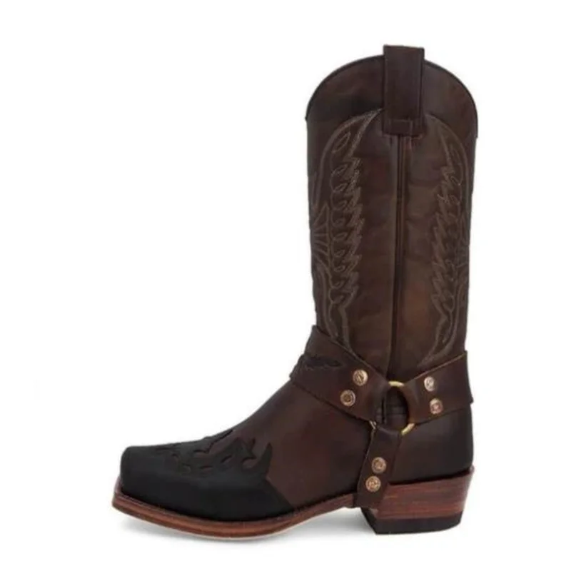 Мужские кожаные ботинки на низком каблуке с вышивкой размеры 38-48