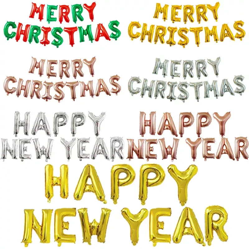 

Christmas Balloon 16 Inch MERRYCHRISTMAS Letter Globos Happy New Year Balloon Set Golden Yellow Silver Balloon