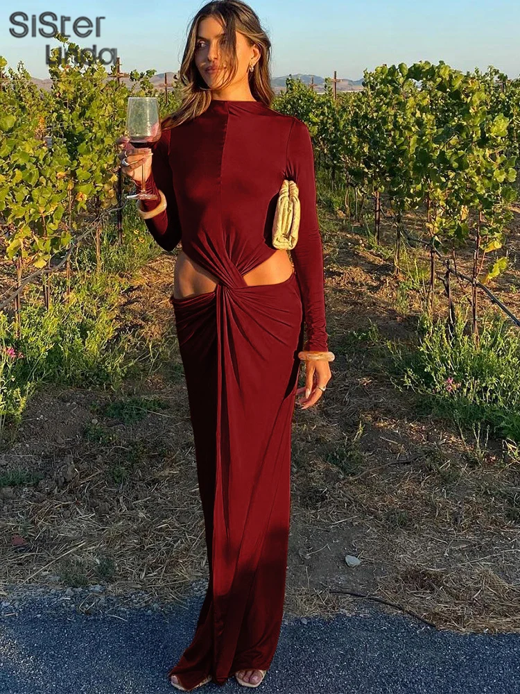 Sisterlinda осеннее платье длиной до щиколотки сексуальное уличное K24D56681 вязаный