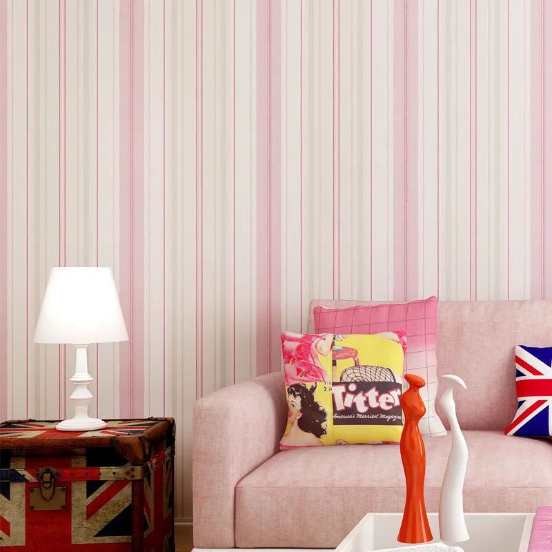 

Non-Woven Wallpaper Modern Simple Vertical Pinstripe Pink Blue Wallpaper Bedroom Living Room Hotel Children's Room Wallpaper