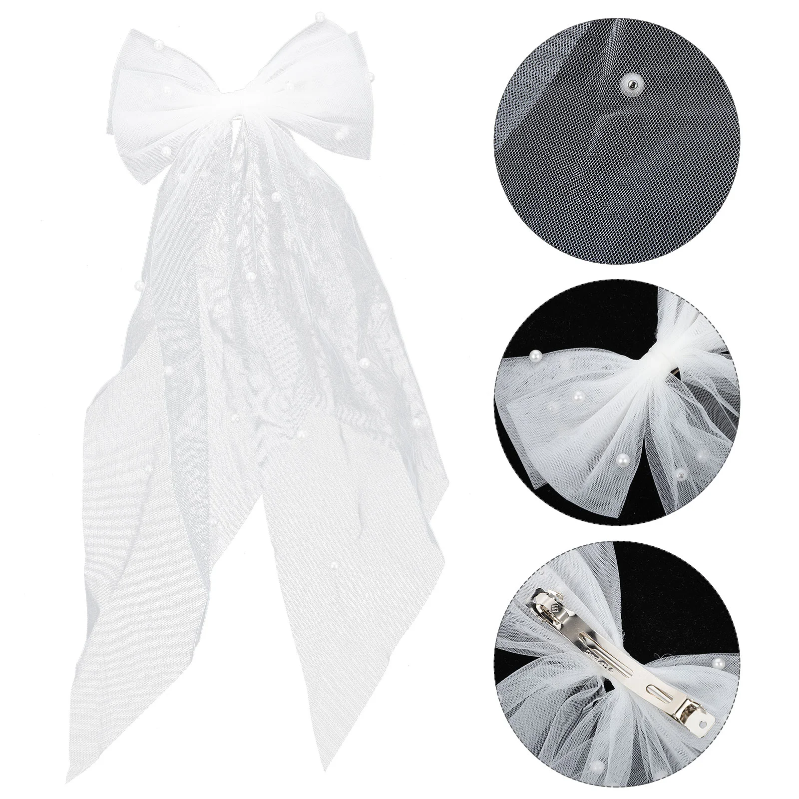

White Bow Bow Ribbon Hairpin Wedding Barrette Girl Hairpins Decor