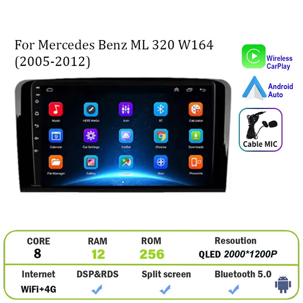 

Автомобильный радиоприемник Android15 Carplay для Mercedes Benz ML GL 320 ML 350 W164 (2005-2012) Bluetooth-плеер Мультимедиа GPS Стерео головное устройство
