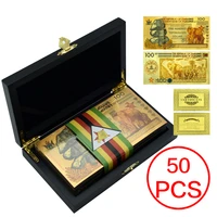 50pcsbox zimbabwe elephant one hundred yottalillion dollars gold foil banknotes crafts with wooden box for collection