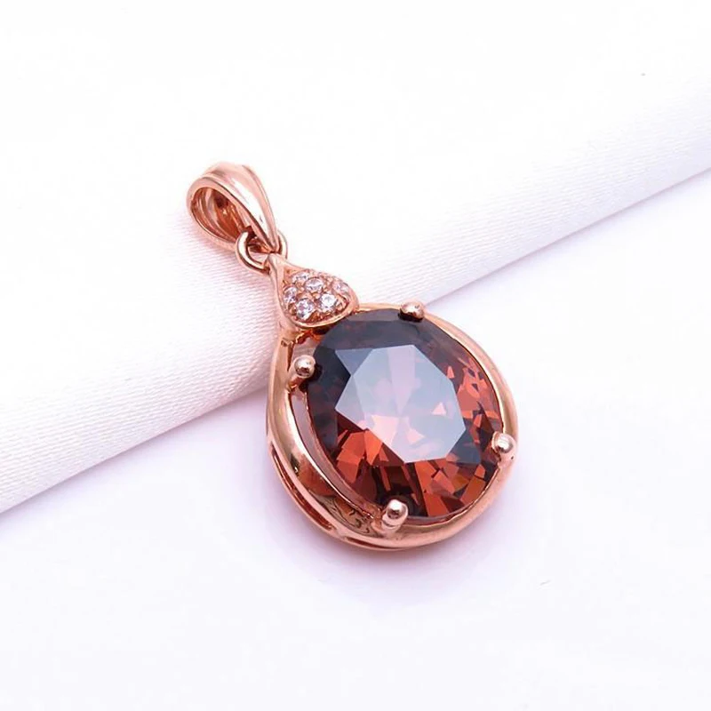 585 purple gold plated 14K rose inlaid ruby water drop neckalce for woman exquisite light luxury wedding jewelry pendant |