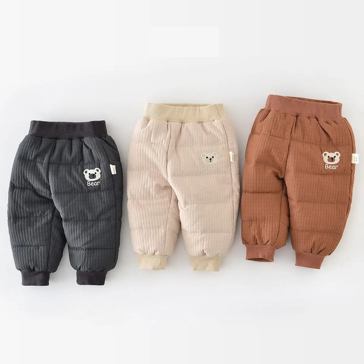 

Autumn Winter Kid Thicken Plus Velvet Solid Simple Fashion Trousers Boy Girl Baby Cartoon Bear Embroidery Casual Pencil Pants