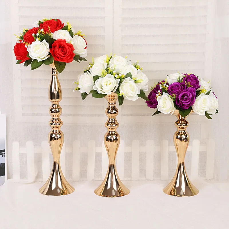 

Gold White Silver Candle Holders Metal Candlestick Flower Stand Vase Table Centerpiece Event Floral Rack Road Lead Wedding Decor