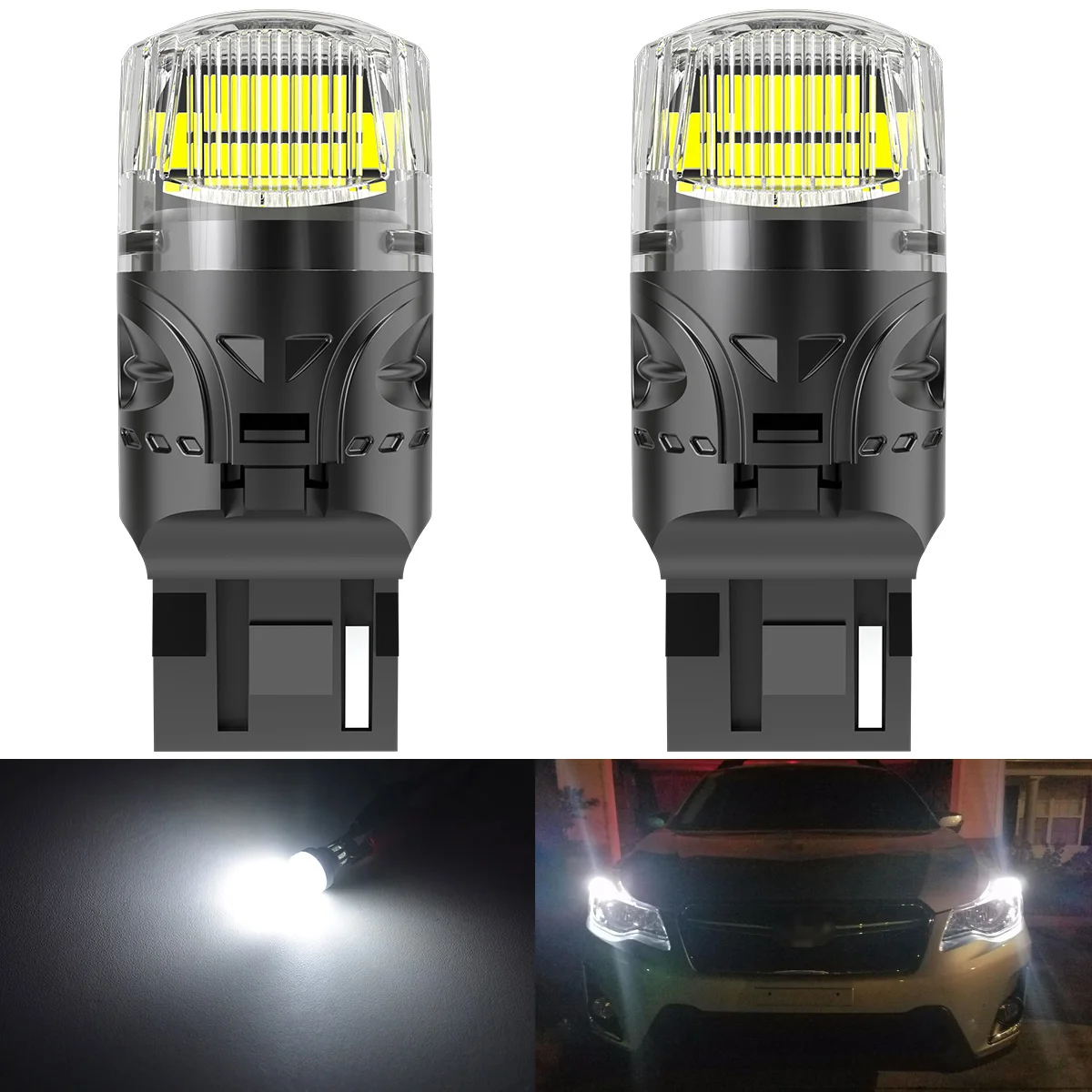 Фото Светодиодные лампы Katur 2x T20 7440 W21W для автомобиля, лампы заднего хода, 6000K, белый свет, T20 7440, сверхъяркие, дневной свет, Plug and Play №2