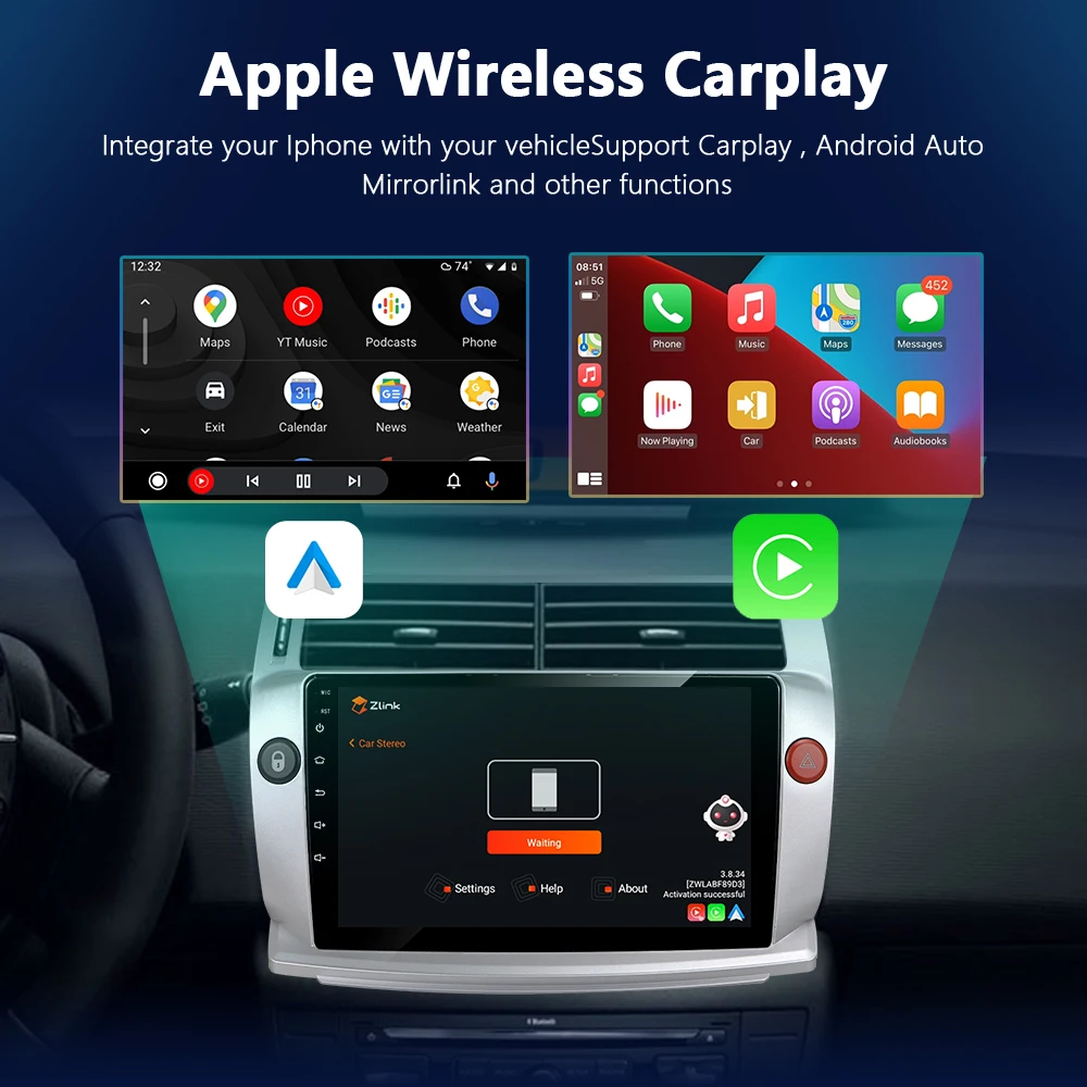 Podofo 2din Андроид автомобильное радио с CarPlay для Citroen C4 C-Triomphe C-Quatre 2004-2014 Мультимедиа плеер 4G RDS GPS Стерео головное устройство.