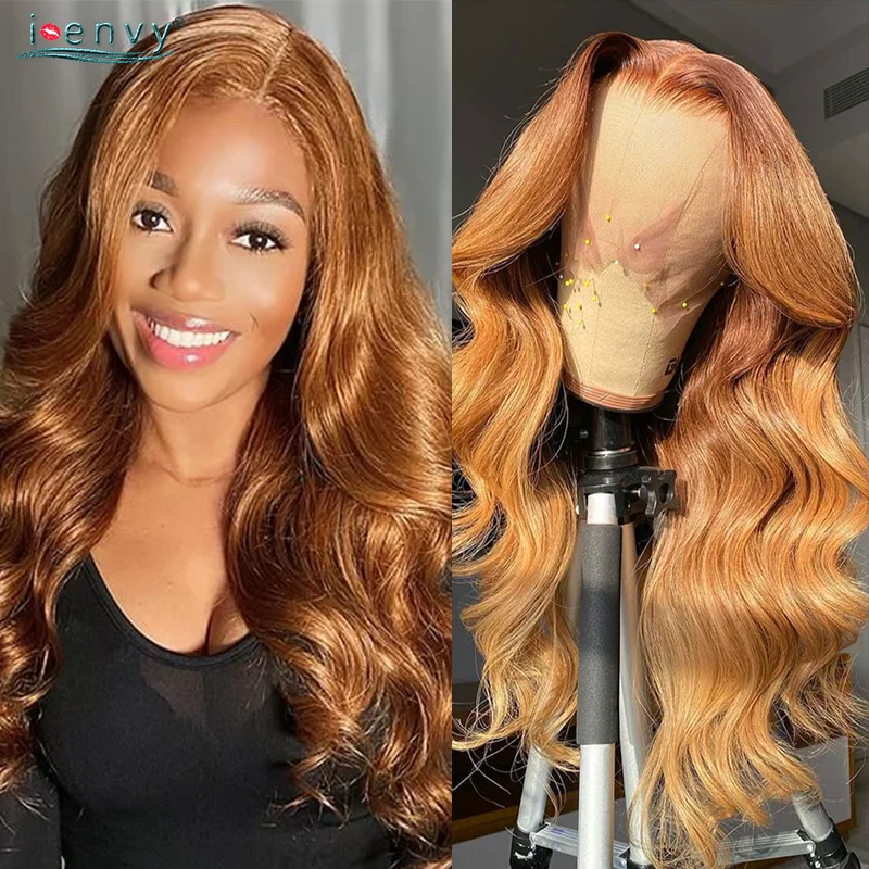Ginger Blonde Lace Front Wig Brown Colored 13x4 Hd Lace Frontal Wig Human Hair Peruvian Body Wave Human Hair Wigs Curly Remy