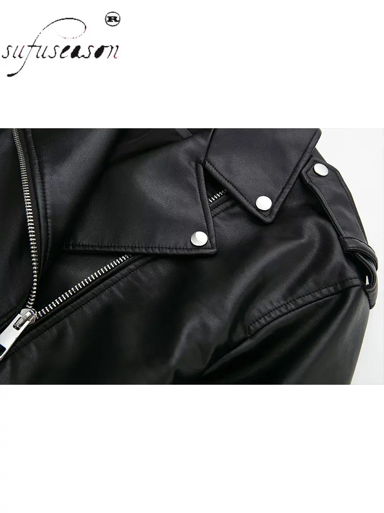 Belt Motorcycle Leather Jackets for Winter Women PU Black Leather Coat Heavy White Casual 2022 New In Clothing Traf Za  Stylish