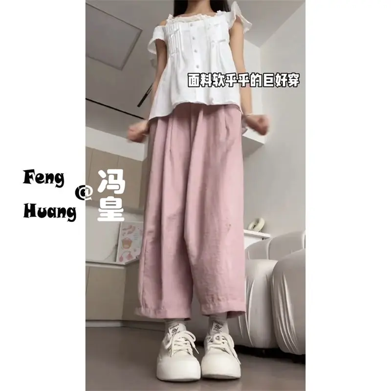 Женские Летние повседневные Простые свободные однотонные шаровары с высокой