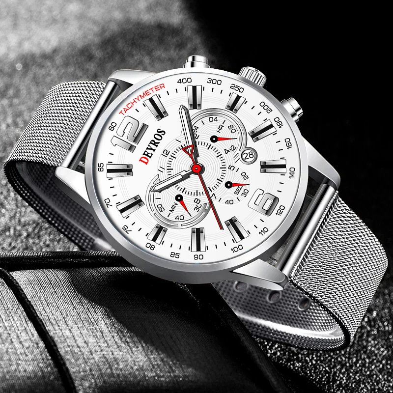

Fashion Mens Watches Luxury Brand Stainless Steel Mesh Belt Quartz Wristwatch for Men Business Casual Leather Watch reloj hombre